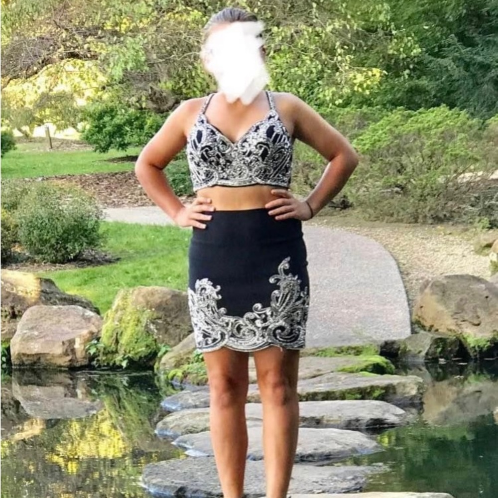 Black two piece homecoming dress.